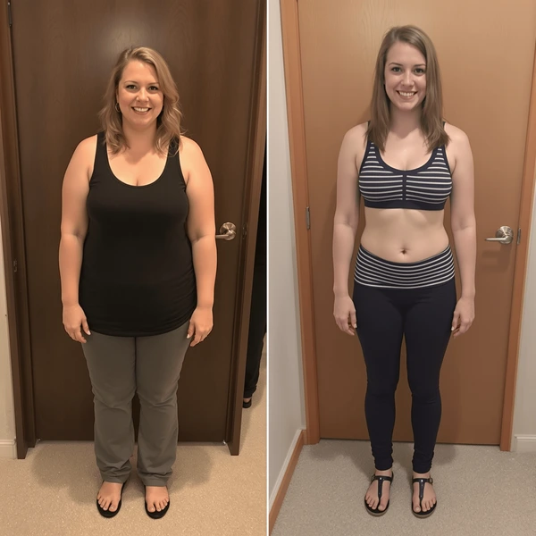 Antes e depois de uma mulher com corpo mais leve e definido